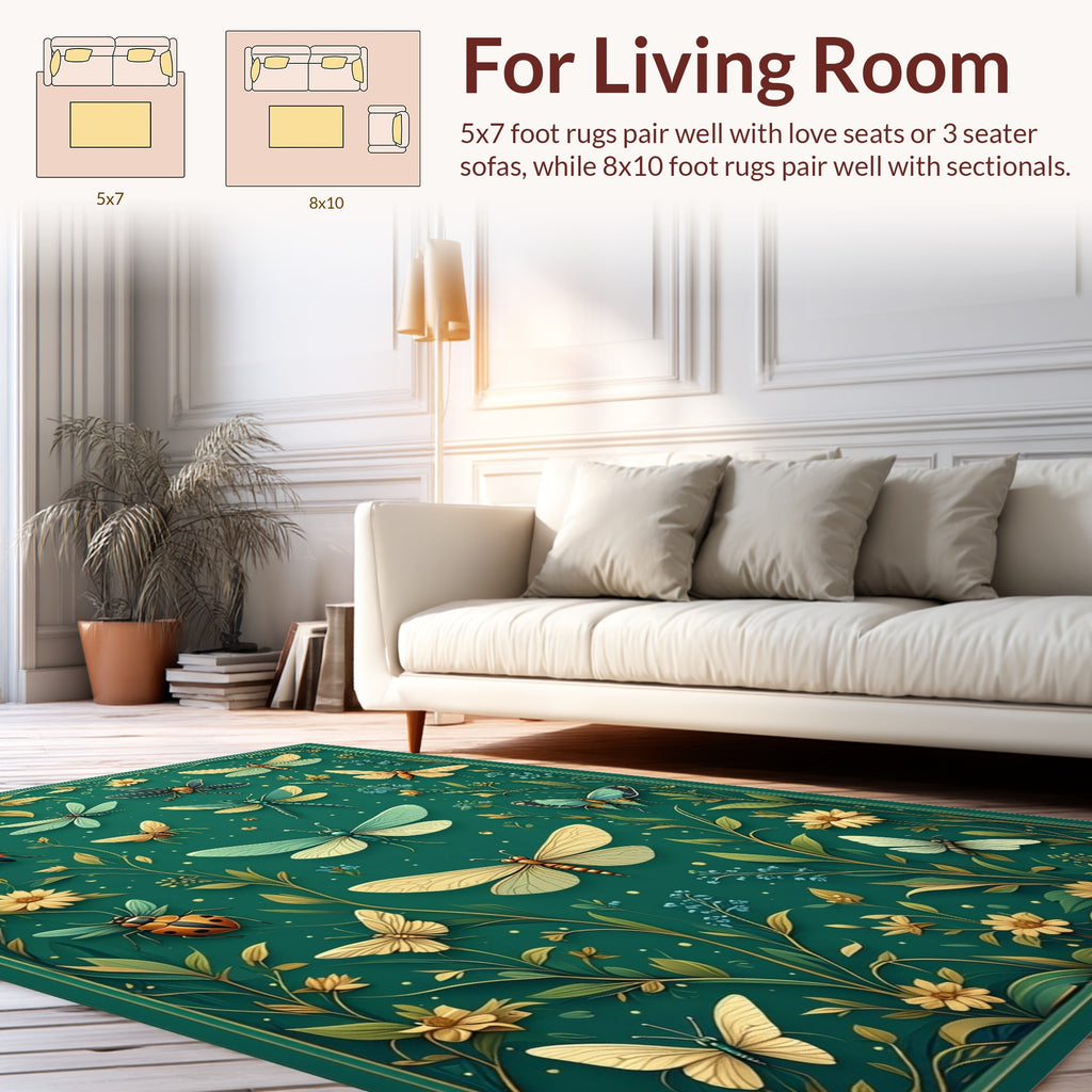 Garden Insects Floral Tapestry Rug