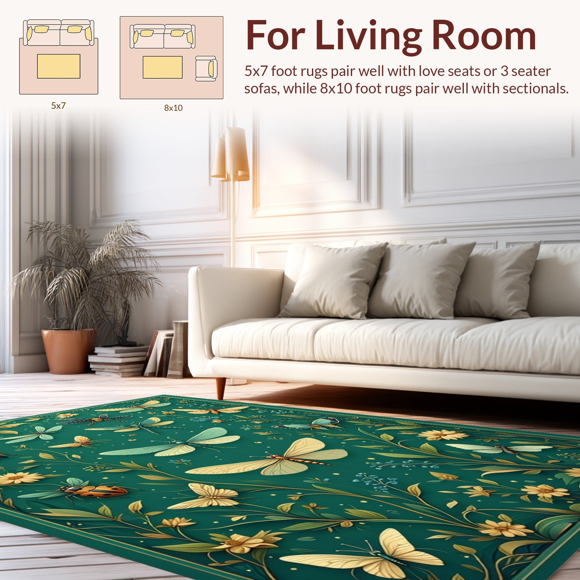 Garden Insects Floral Tapestry Rug