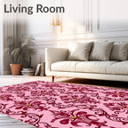 Crimson Floral Damask Pink Background Rug