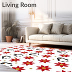 Red Poinsettia Penguin Star Medley Rug