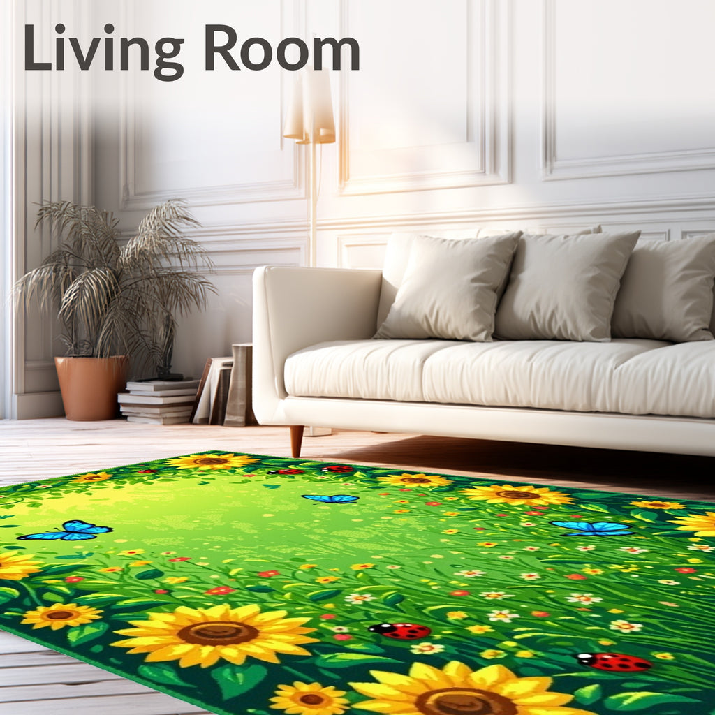 Bright Sunflower Ladybug Butterfly Garden Rug