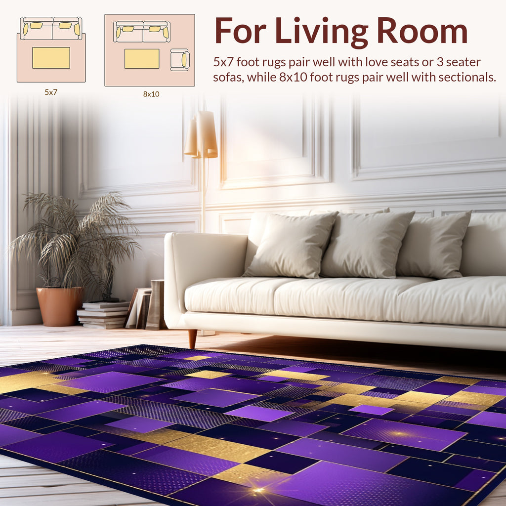 Modern Purple Gold Geometric Pattern Rug