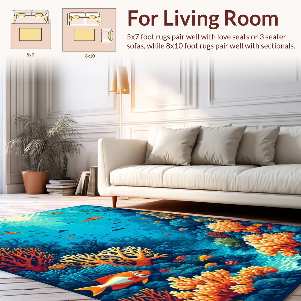 Vibrant Coral Reef Fish Scene Rug Design Rug