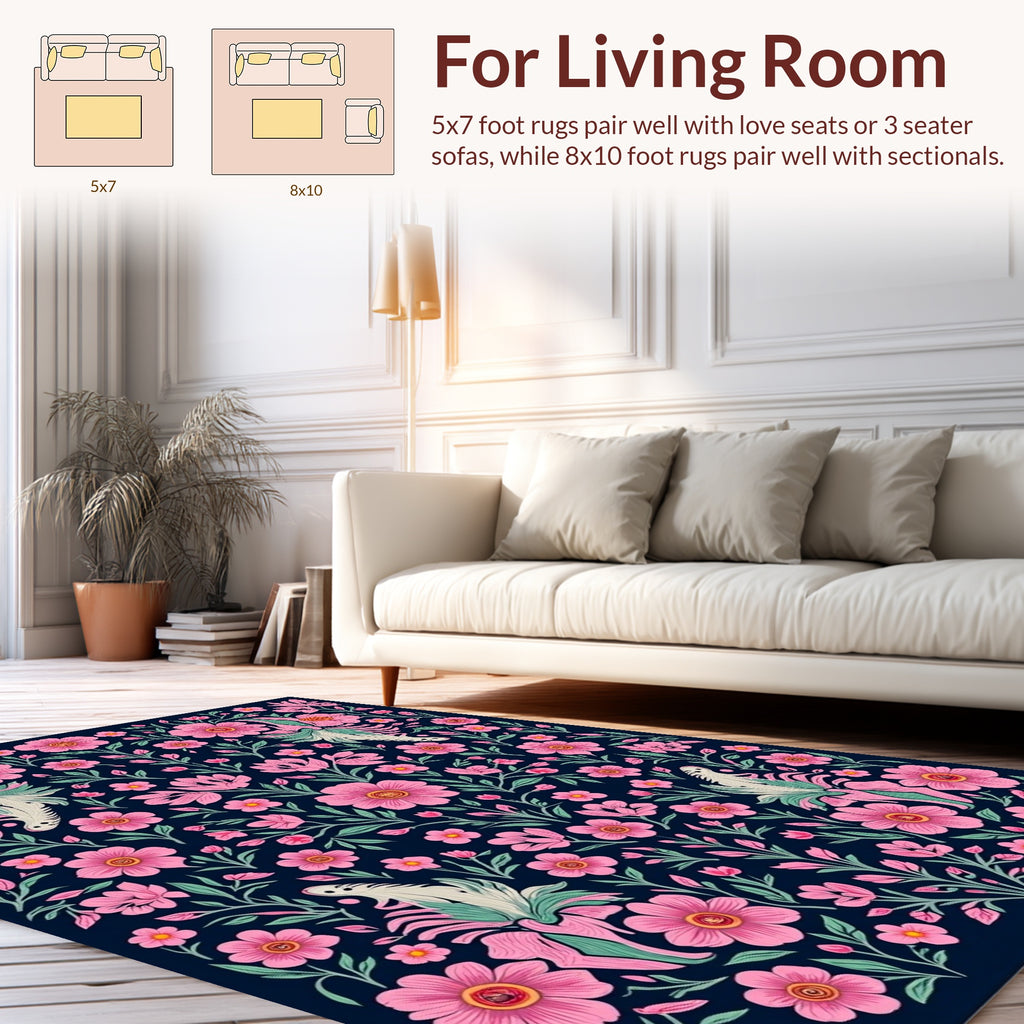 Elegant Pink Floral Symmetry Design Rug