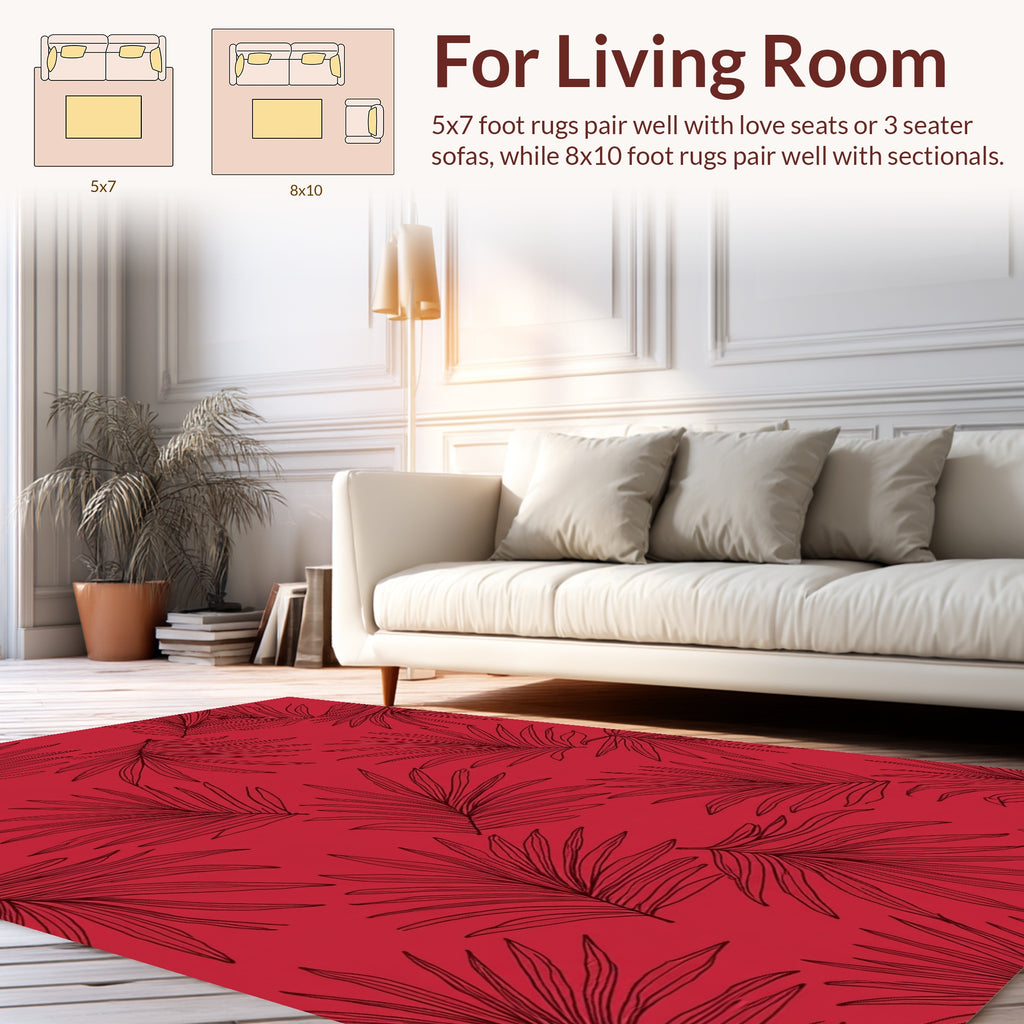 Bold Red Palm Leaf Pattern Design Rug