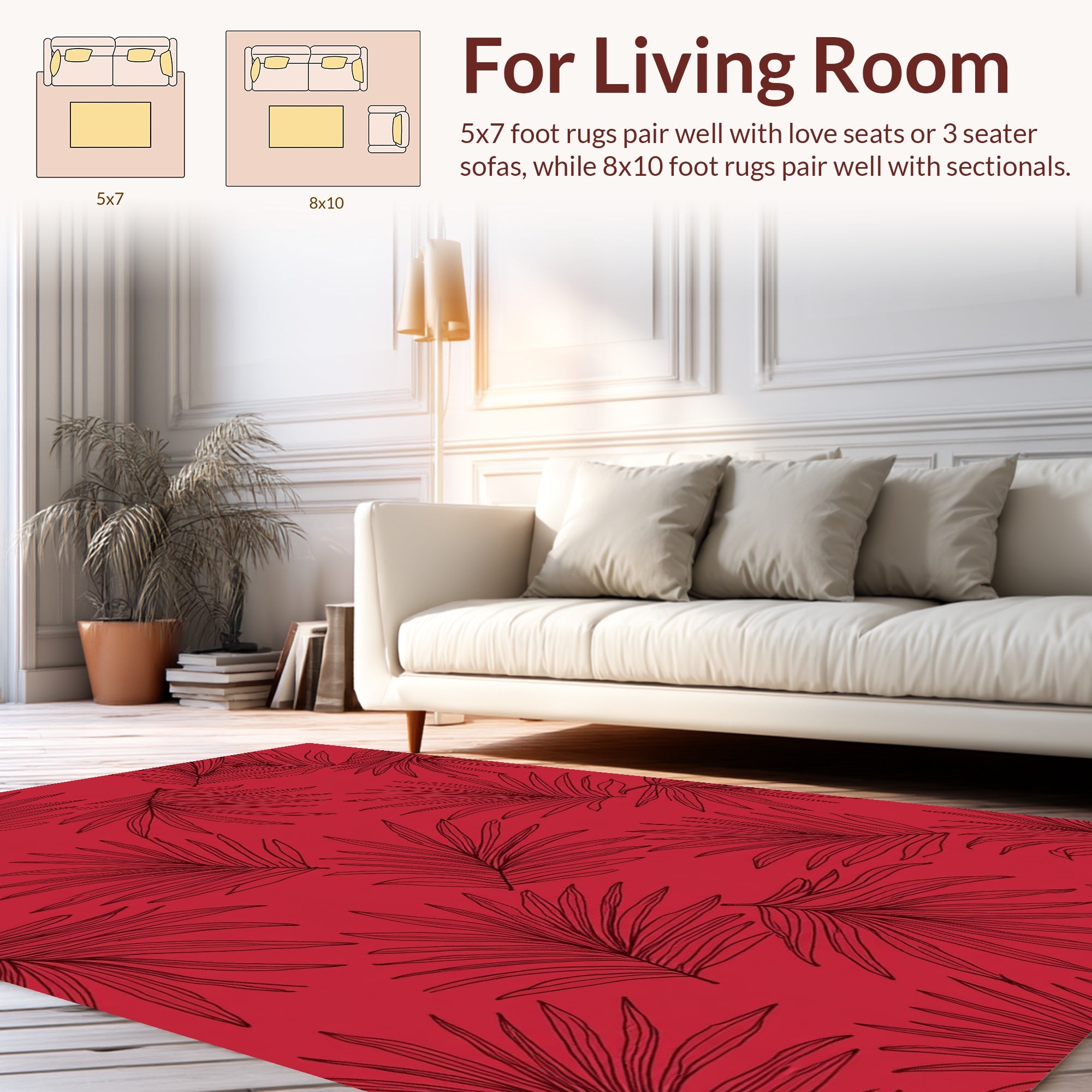 Bold Red Palm Leaf Pattern Design Rug