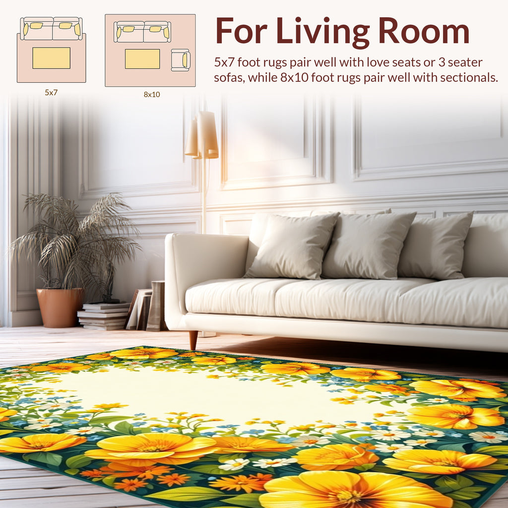 Vibrant Yellow Floral Garden Design Rug