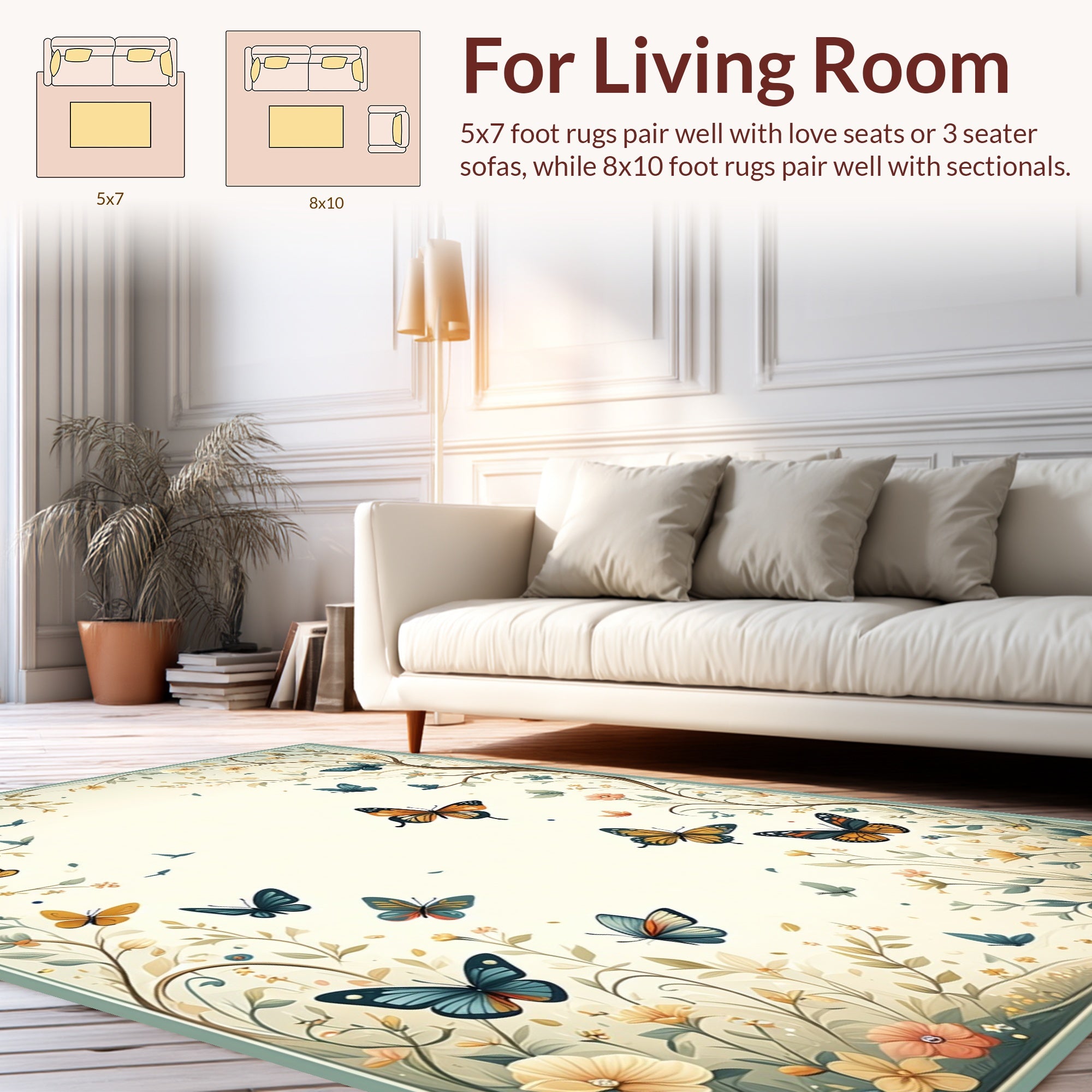 Whimsical Butterfly Garden Sketch Design Rug