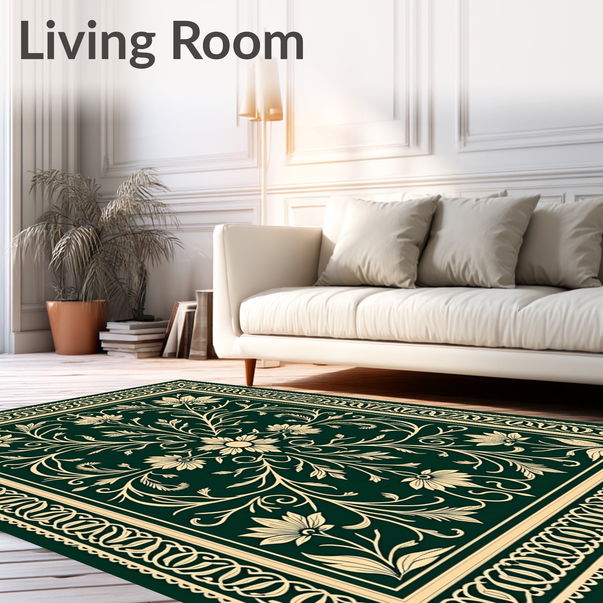 Emerald Golden Floral Vine Scroll Rug