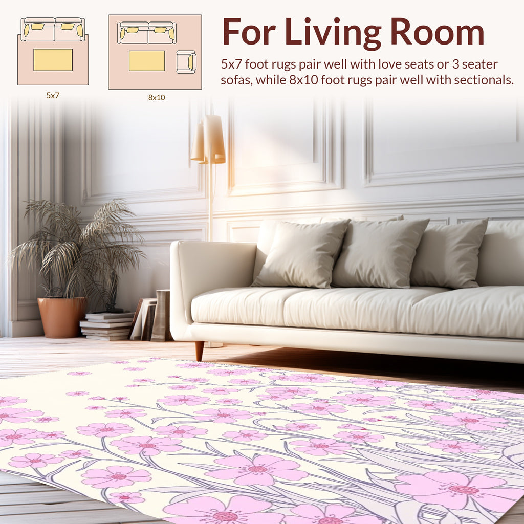 Pastel Pink Purple Floral Design Rug