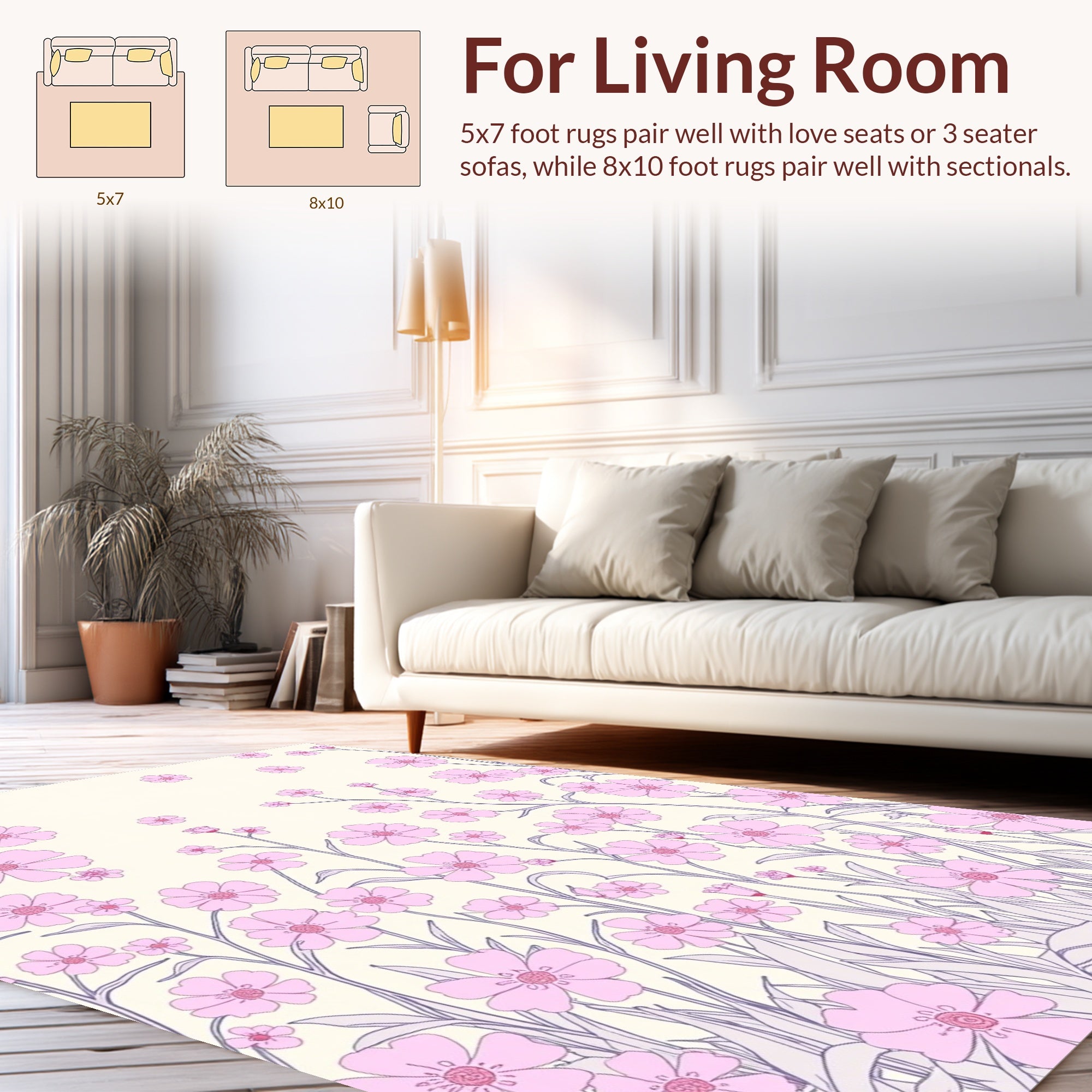 Pastel Pink Purple Floral Design Rug