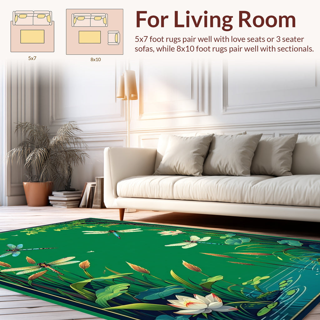 Dragonflies Water Lilies Pond Scene Rug