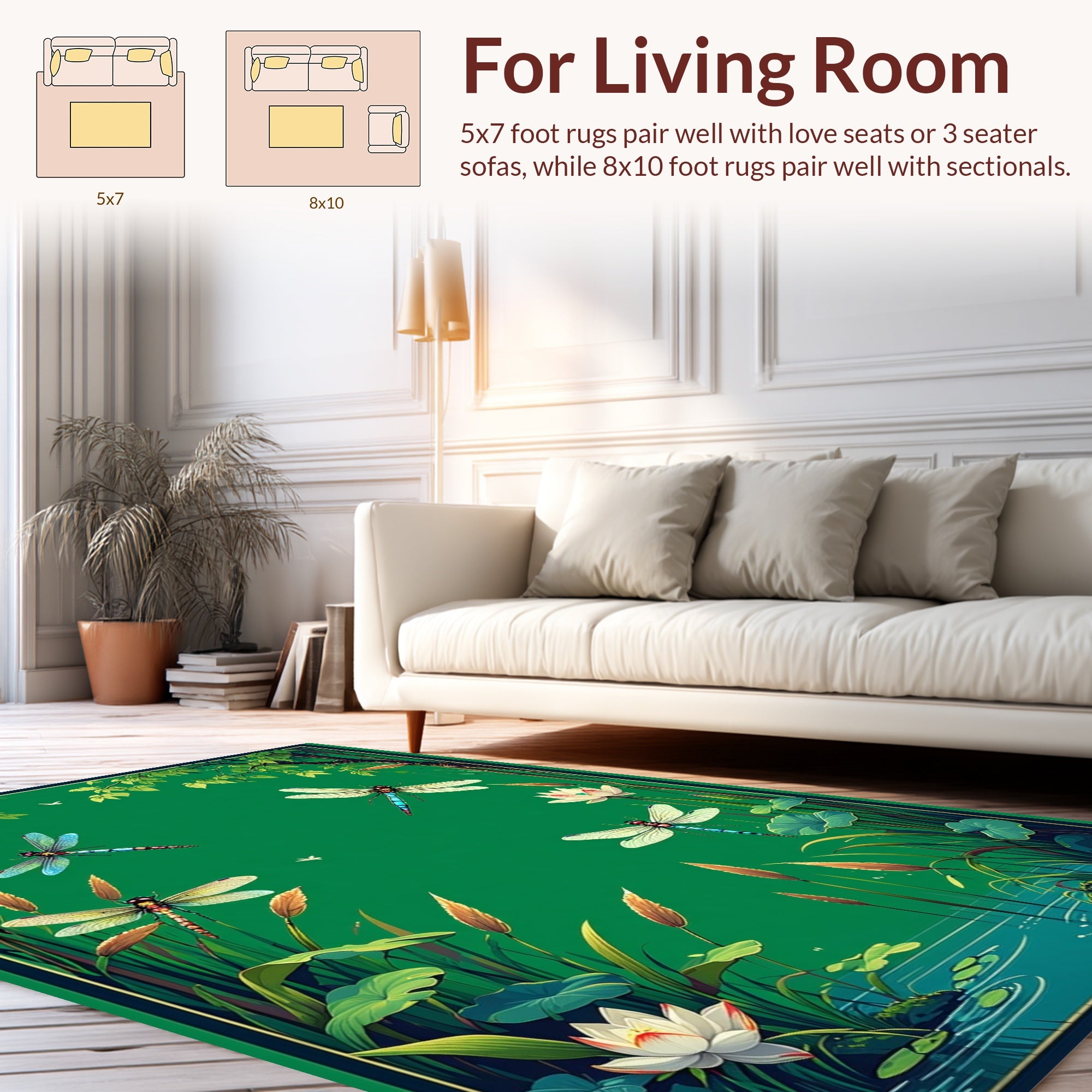 Dragonflies Water Lilies Pond Scene Rug