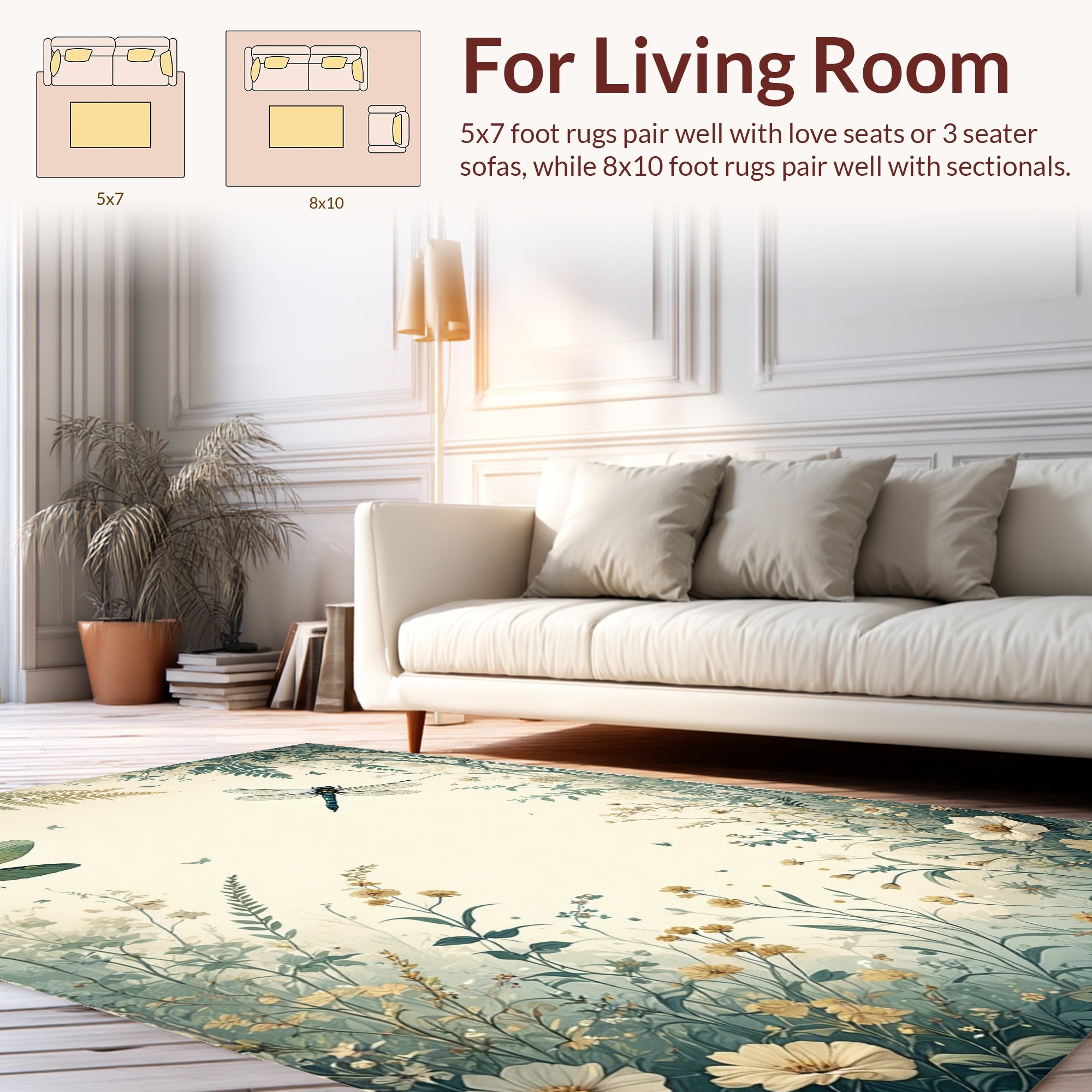 Dragonfly Floral Botanical Nature Art Rug