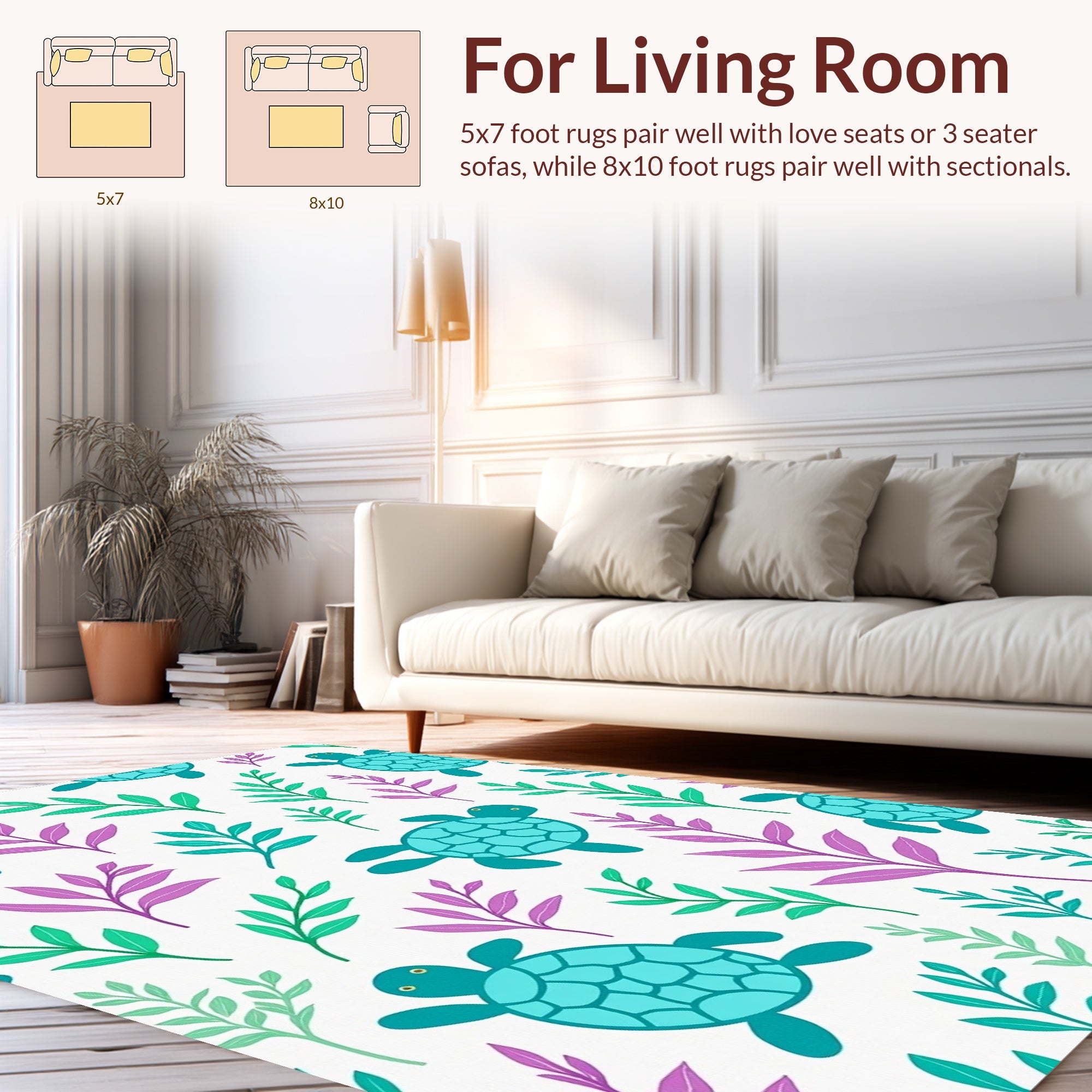 Ocean Turtle Floral Pattern Rug