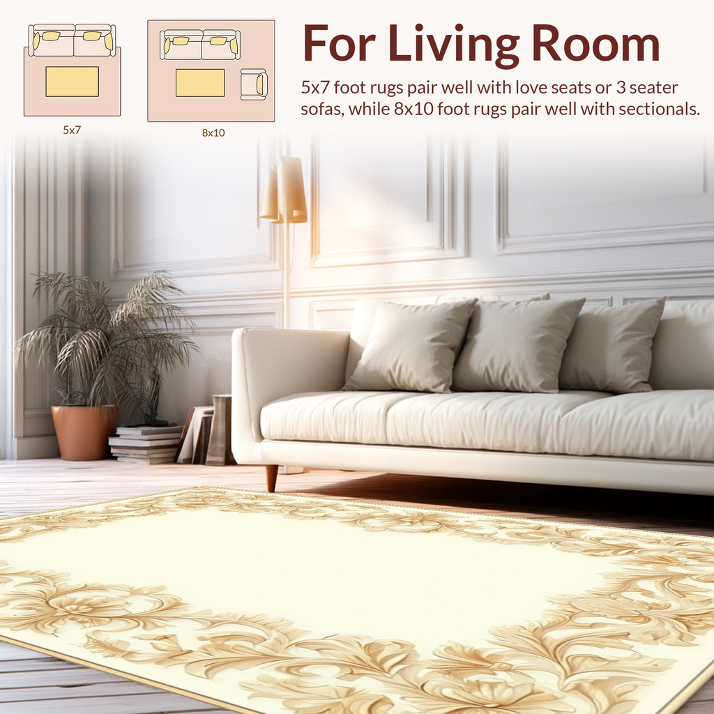 Ornate Floral Scroll Border Design Rug