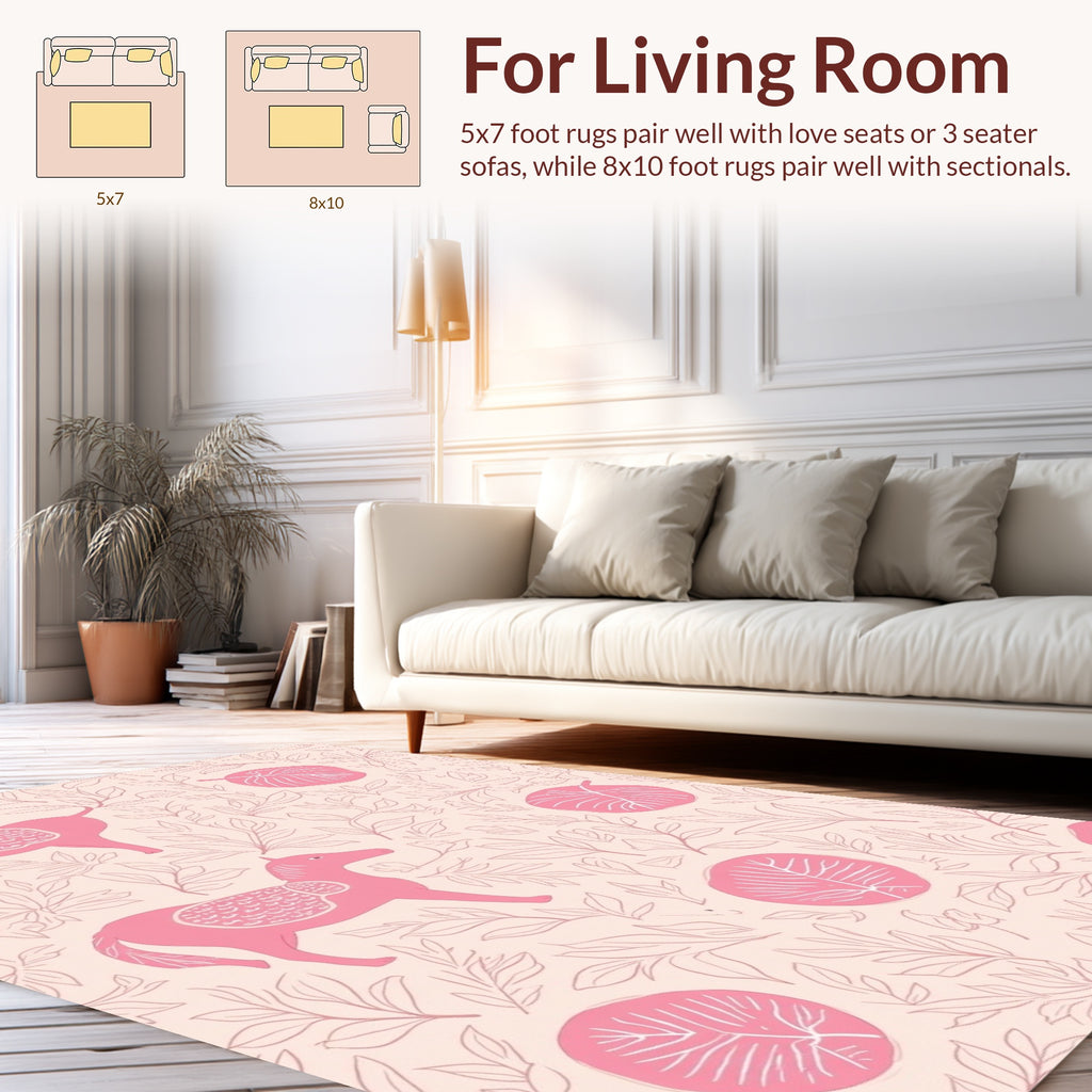 Whimsical Pink Horse Foliage Pattern Rug