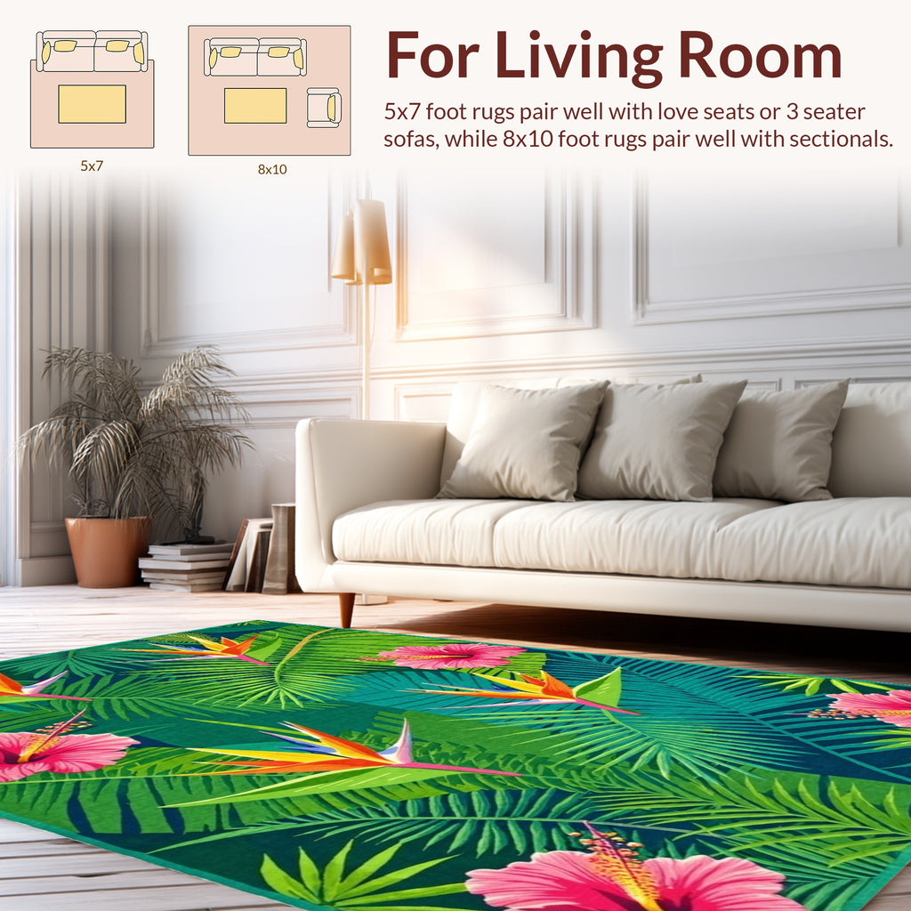 Tropical Bird of Paradise Hibiscus Leaves Rug