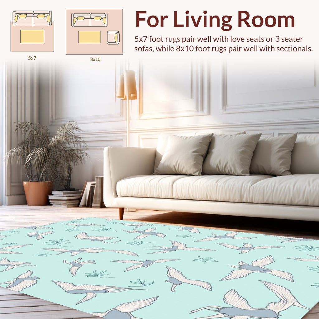 Whimsical Birds and Leaves Pattern Rug