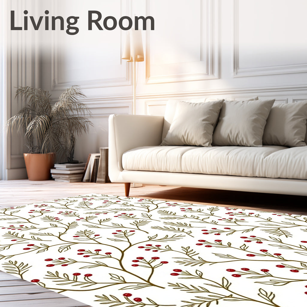Elegant Red Berry Vine Illustration Rug