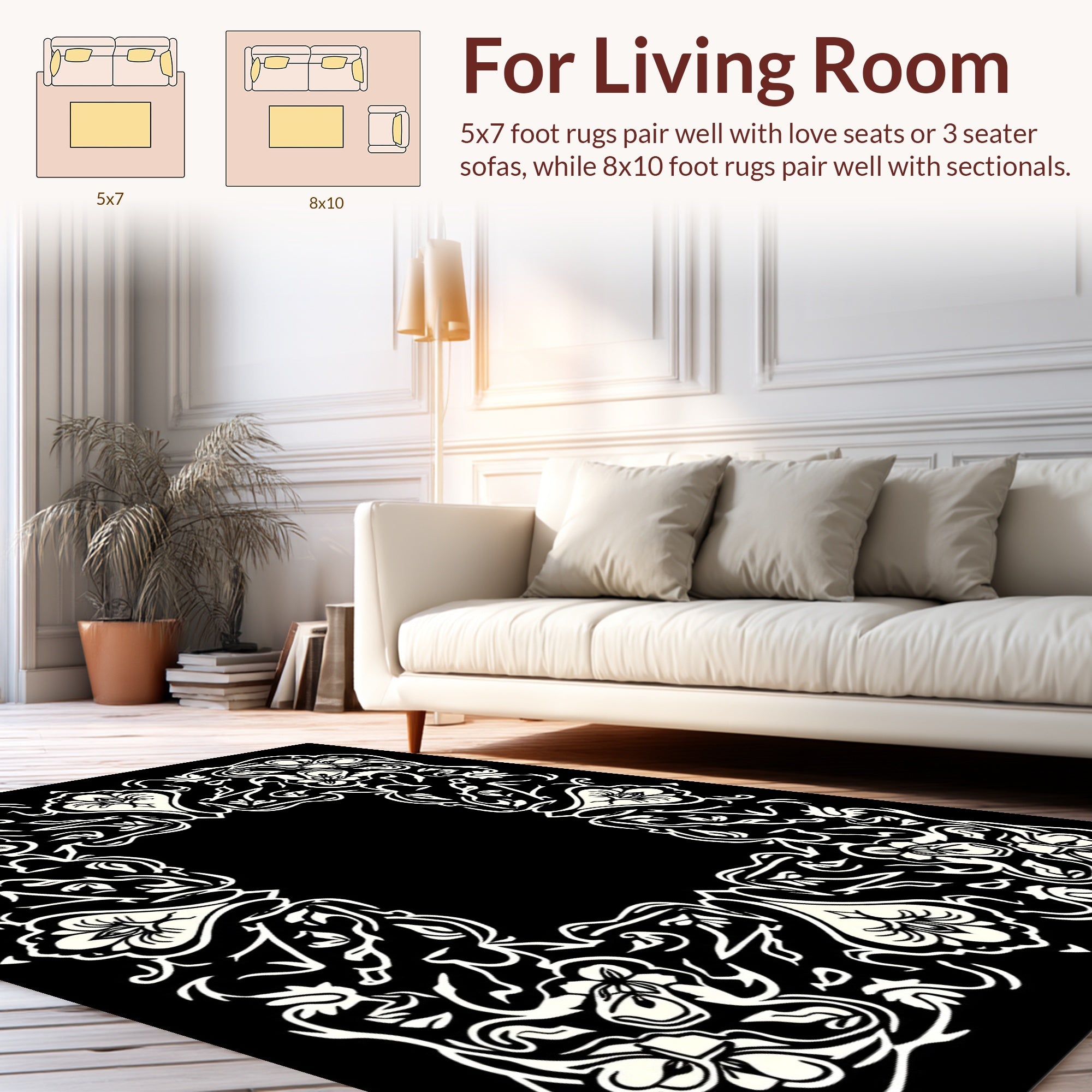 Ornate Floral Vine Scroll Pattern Rug