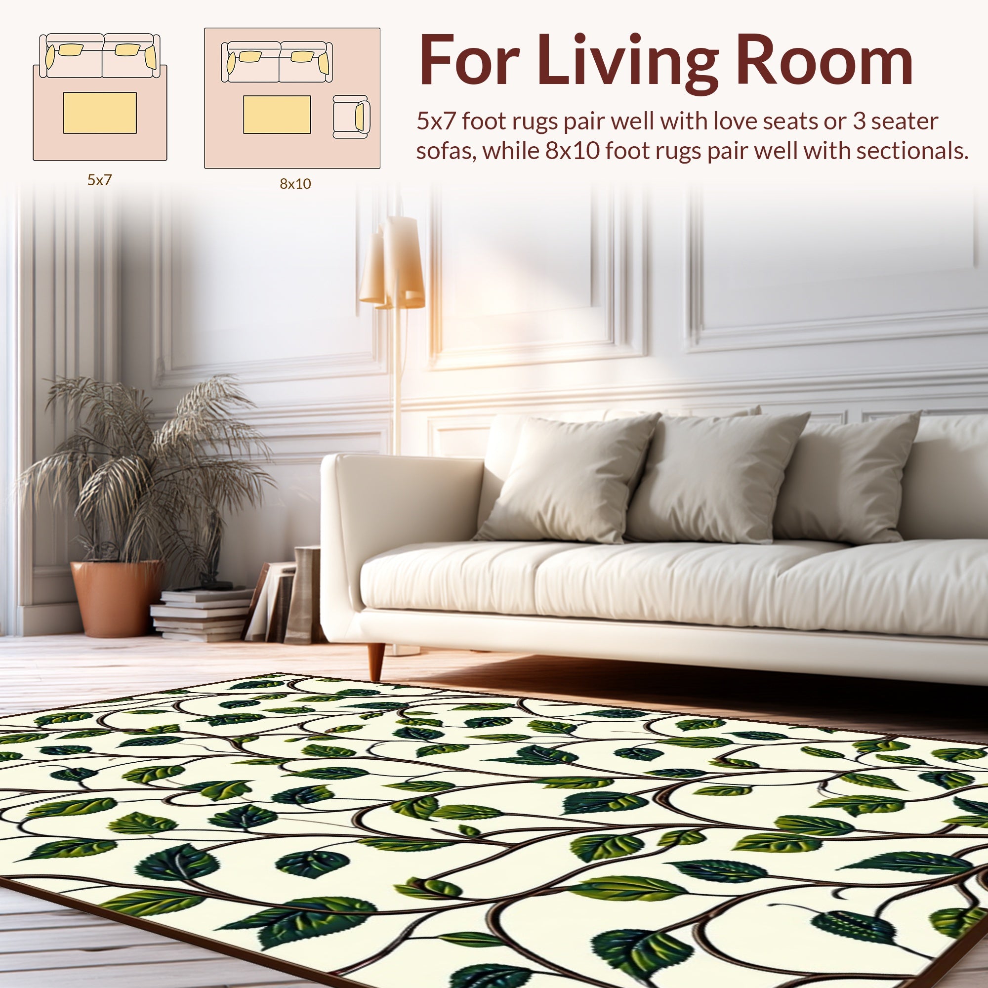 Botanical Vines And Leaves Pattern Rug