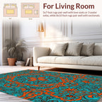 Bold Orange Teal Floral Mandala Rug