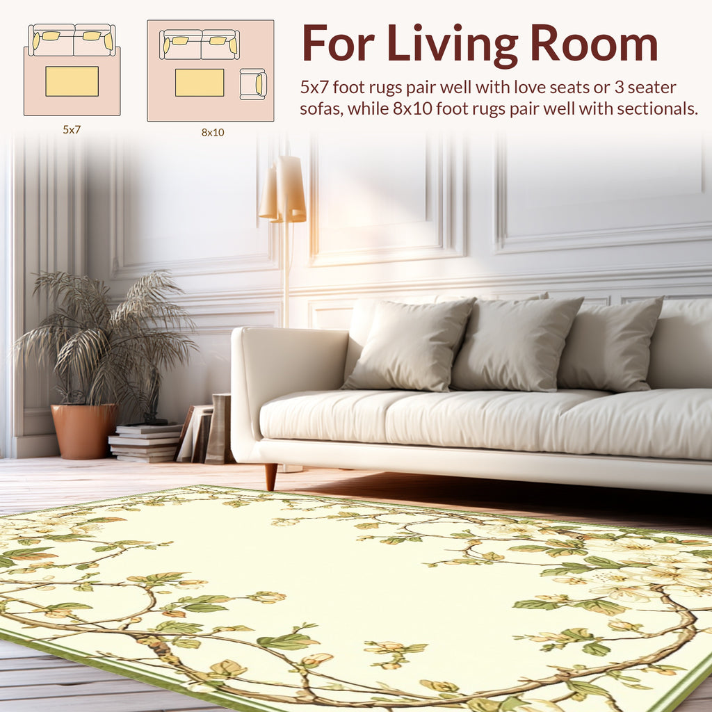 Whimsical Floral Branches Delicate Pattern Rug