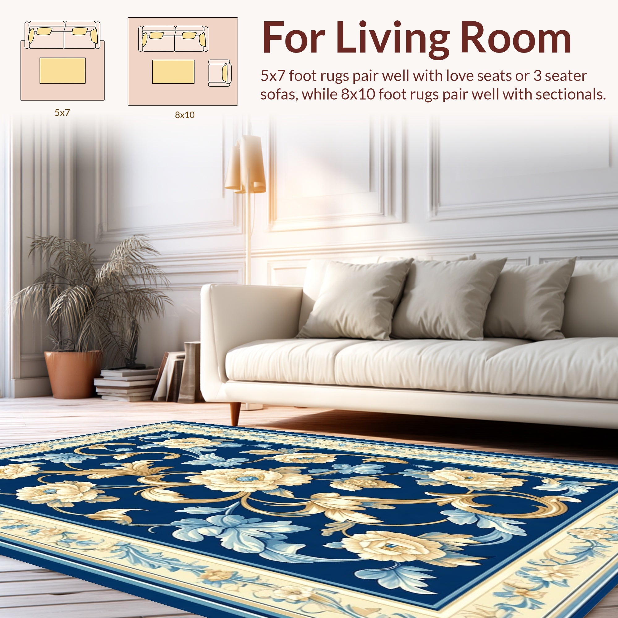 Elegant Blue Floral Vine Pattern Oriental Rug