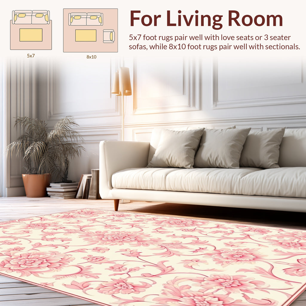Pink Floral Damask Pattern Rug