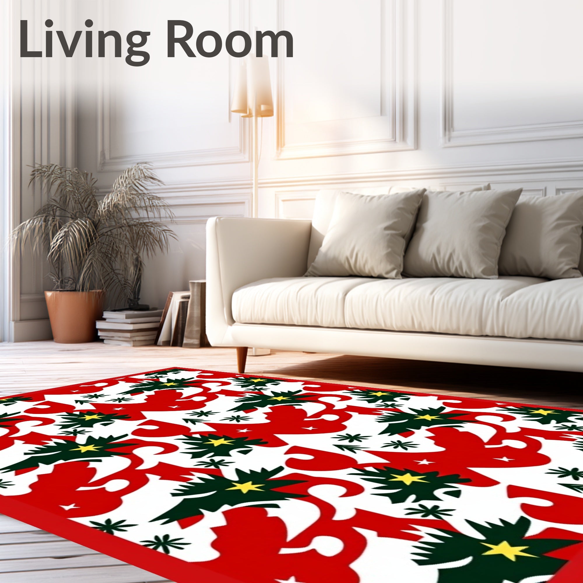 Festive Red Green Starry Tree Medley Rug