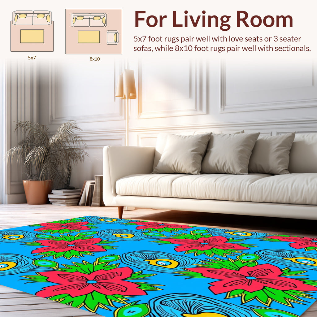 Vibrant Floral Feather Pattern Design Rug