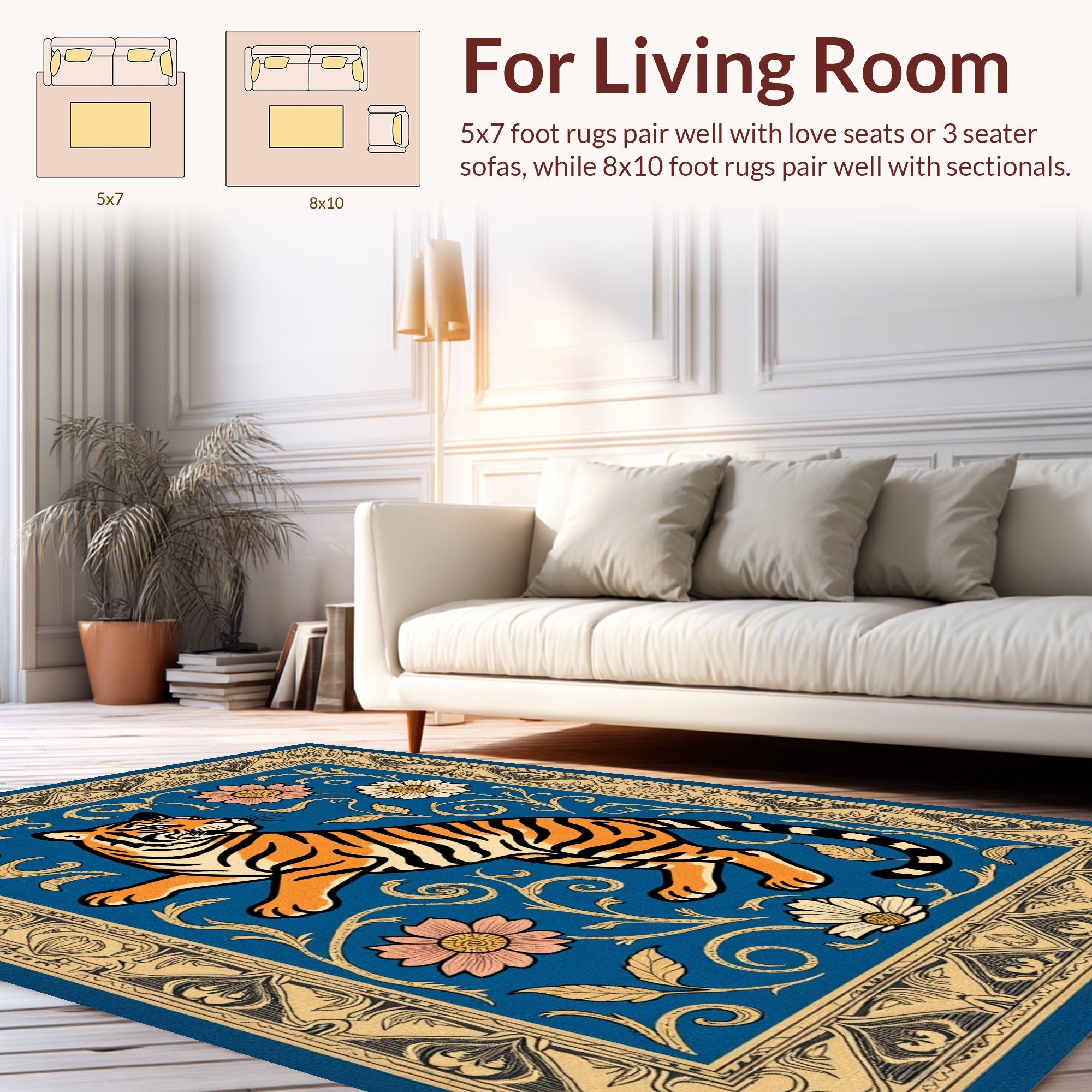 Radiant Tiger Floral Motif Rug