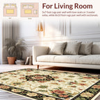Cream Floral Medallion Patterned Rug
