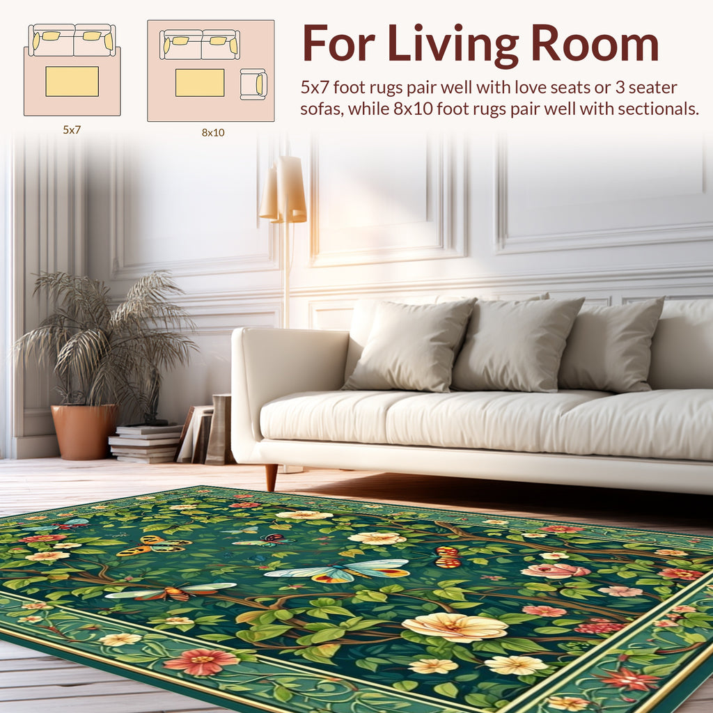 Enchanting Garden Butterfly Floral Pattern Rug