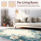 Elegant White Rose Floral Scroll Rug