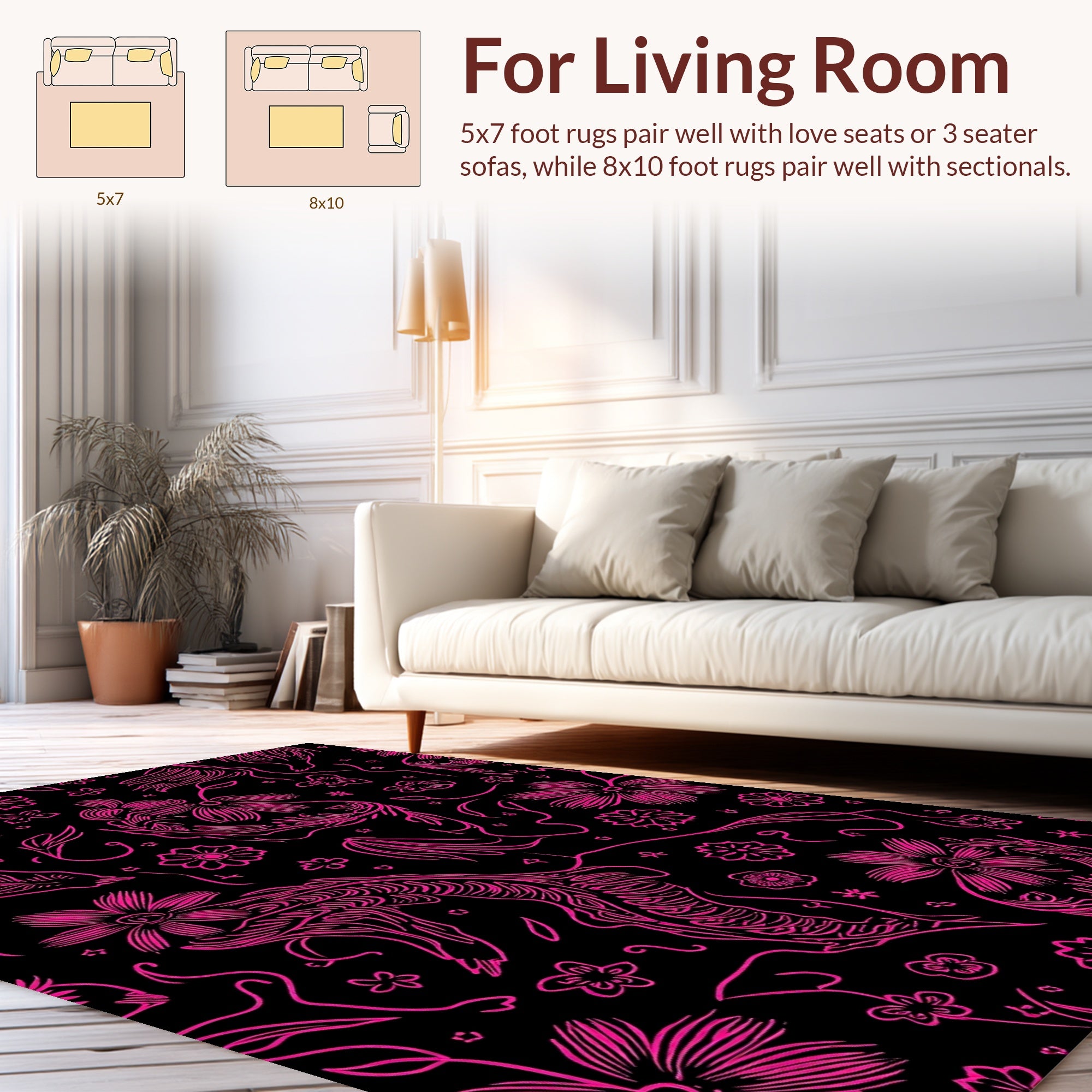 Pink Floral Serpent Outline Rug