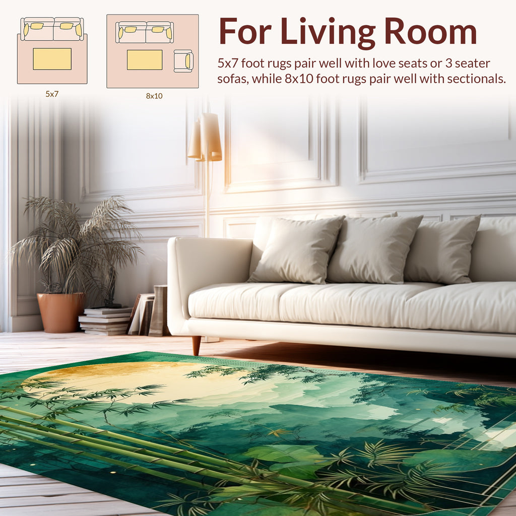 Misty Bamboo Forest Golden Sun Rug