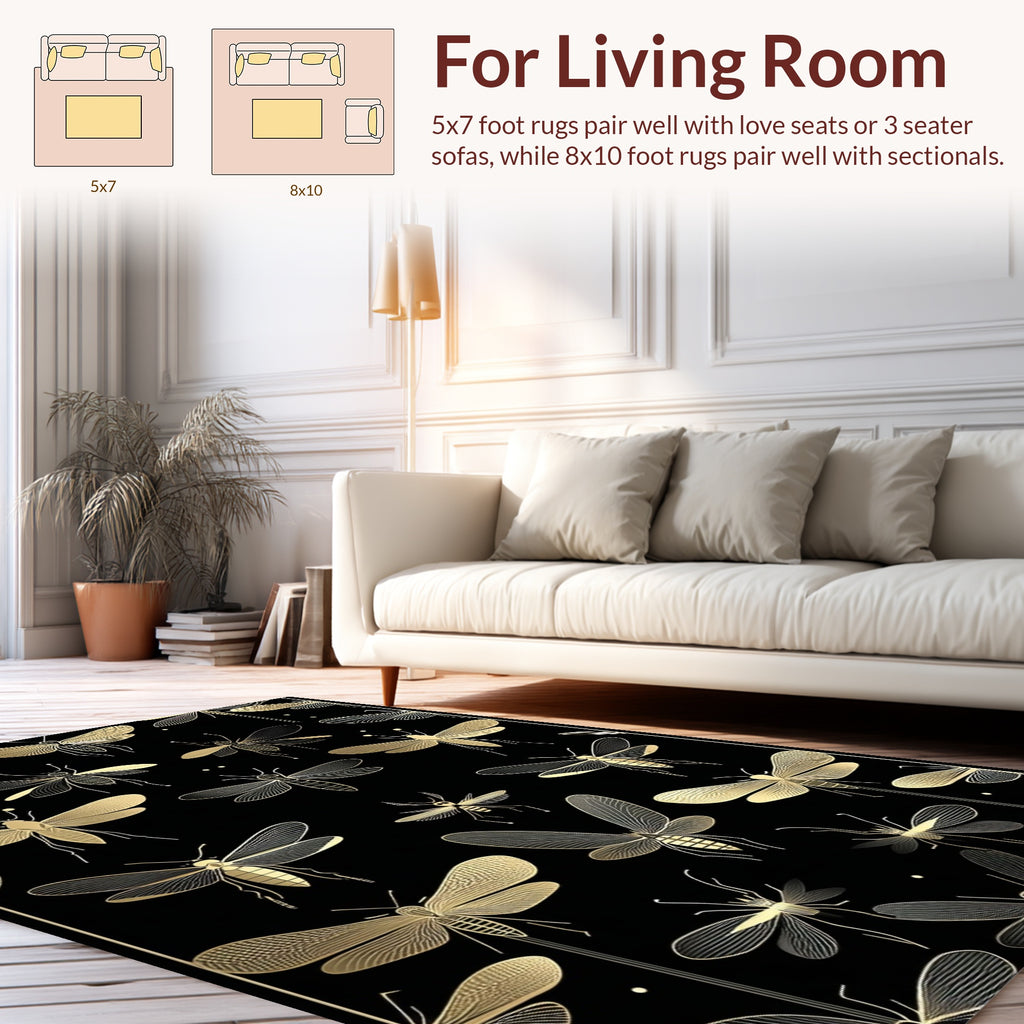 Elegant Gold Insect Pattern Design Rug