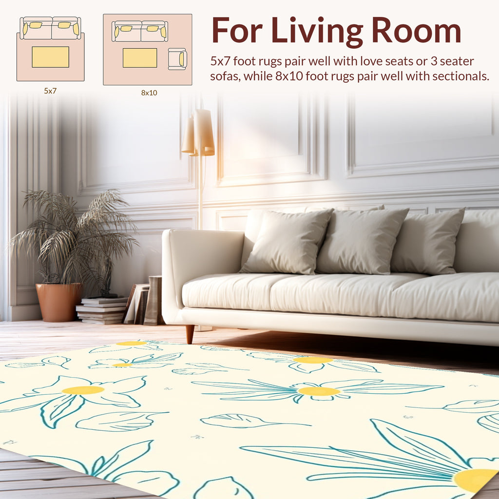 Simple Yellow Daisy Outline Pattern Rug