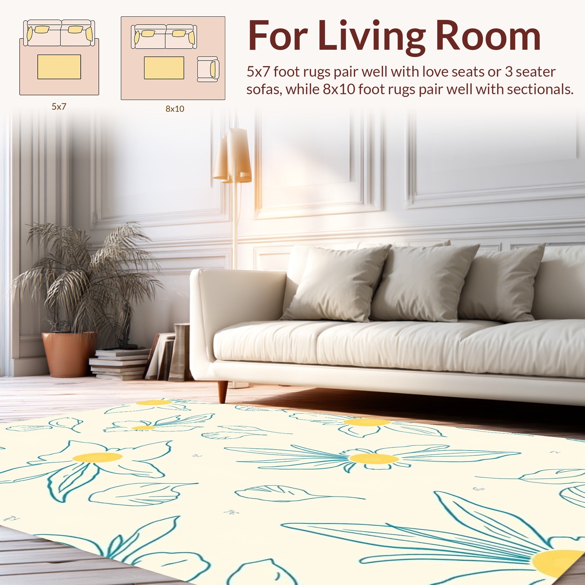 Simple Yellow Daisy Outline Pattern Rug