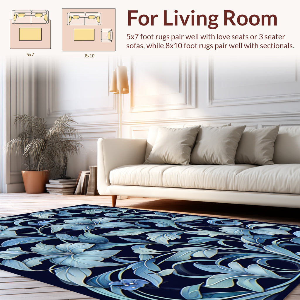 Art Nouveau Blue Floral Vine Rug