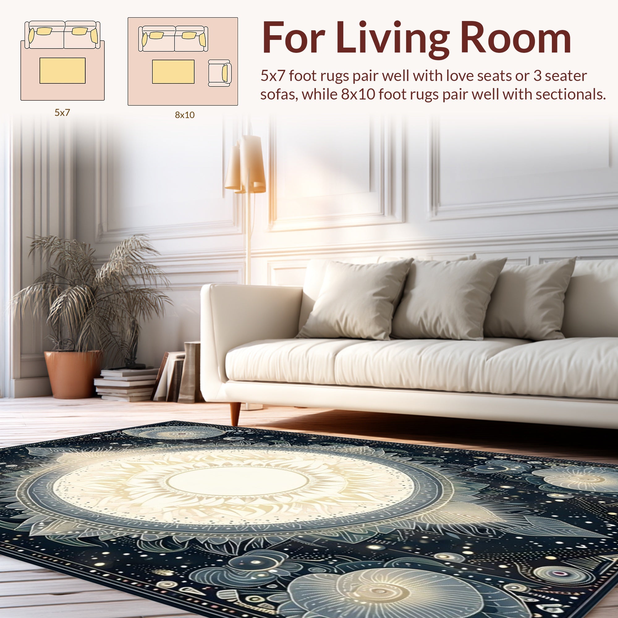 Celestial Sun Mandala Pattern Rug