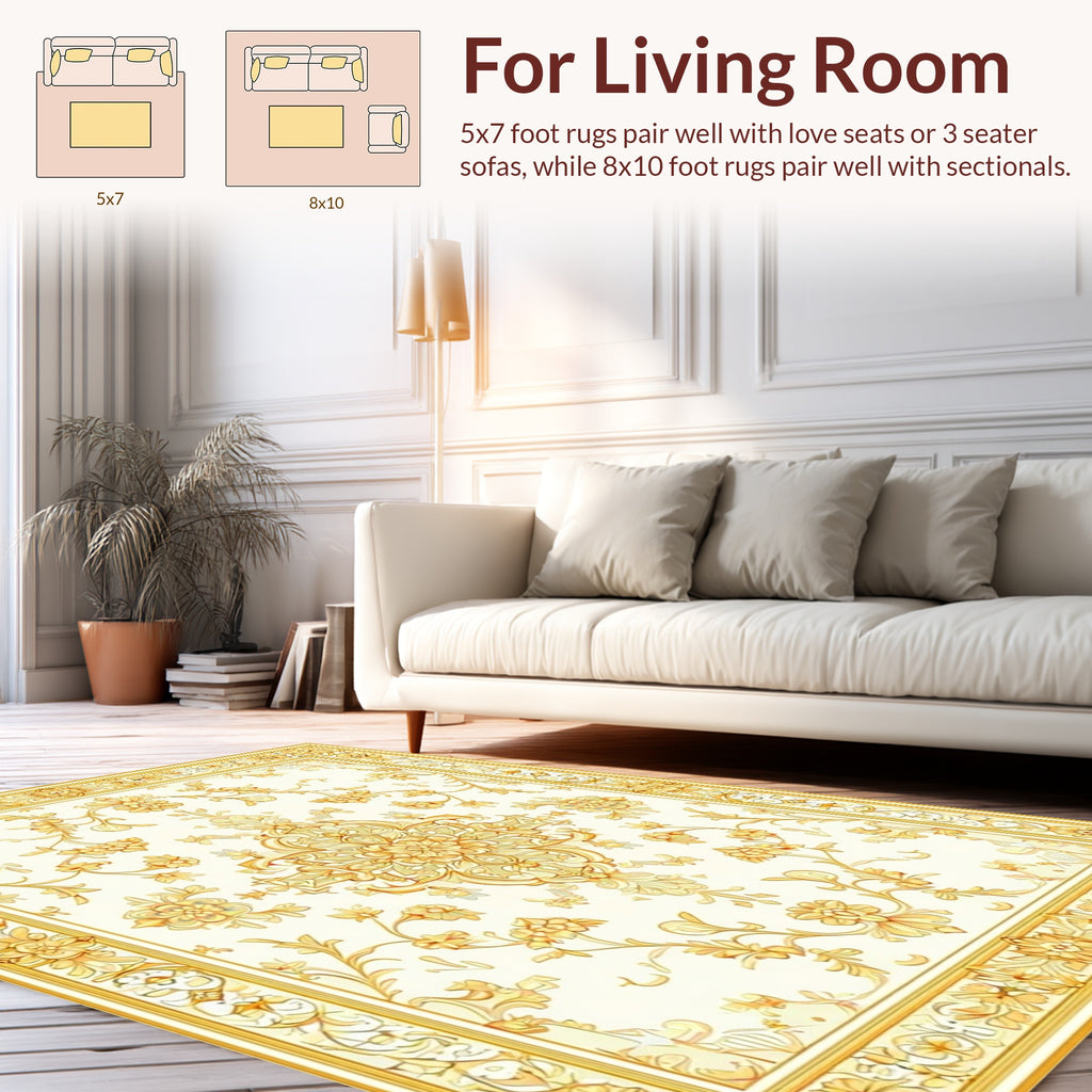 Traditional Gold Floral Medallion Rug