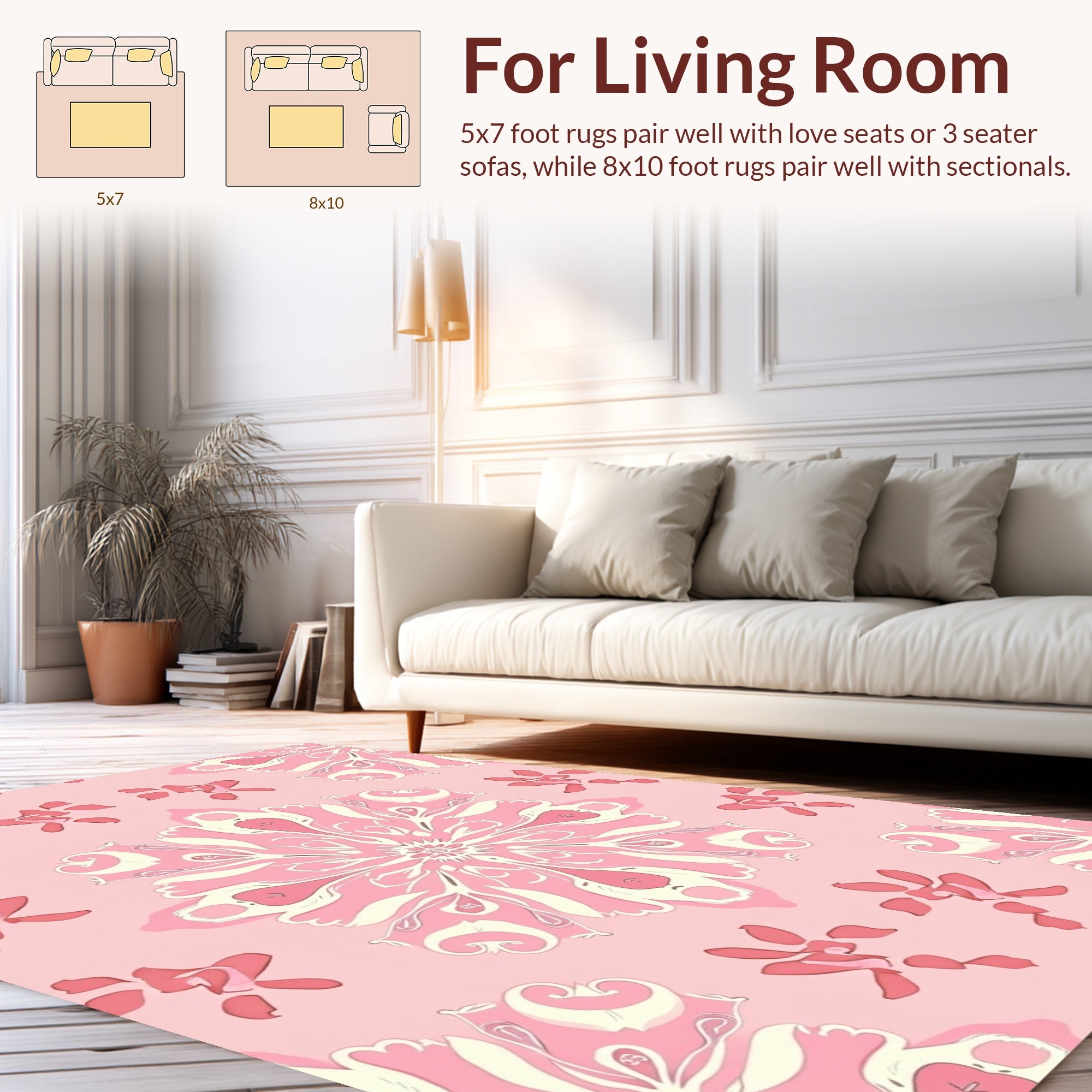 Pink Swirl Floral Medallion Pattern Rug