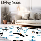 Playful Penguin Snowflakes Winter Scene Rug