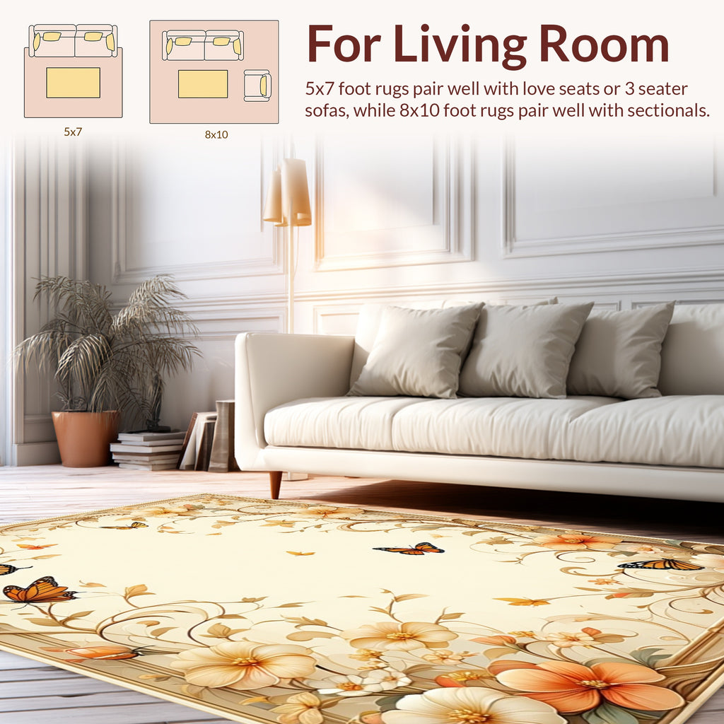 Charming Floral Butterfly Pattern Rug