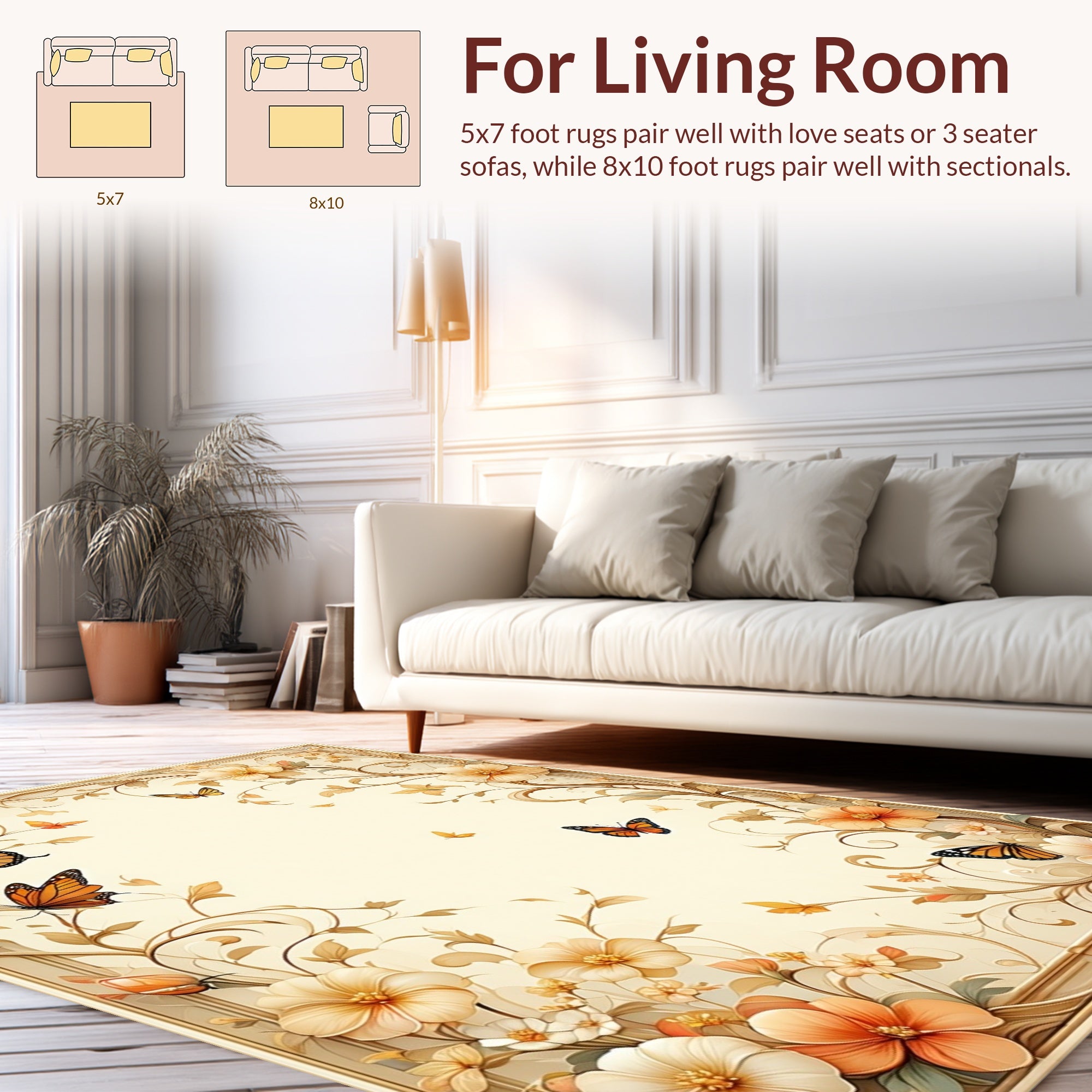 Charming Floral Butterfly Pattern Rug