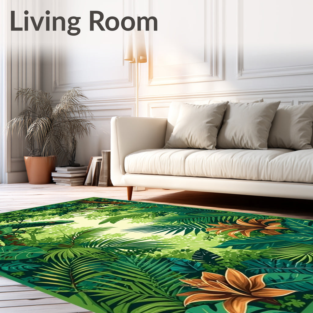 Lush Jungle Lizard Floral Design Rug