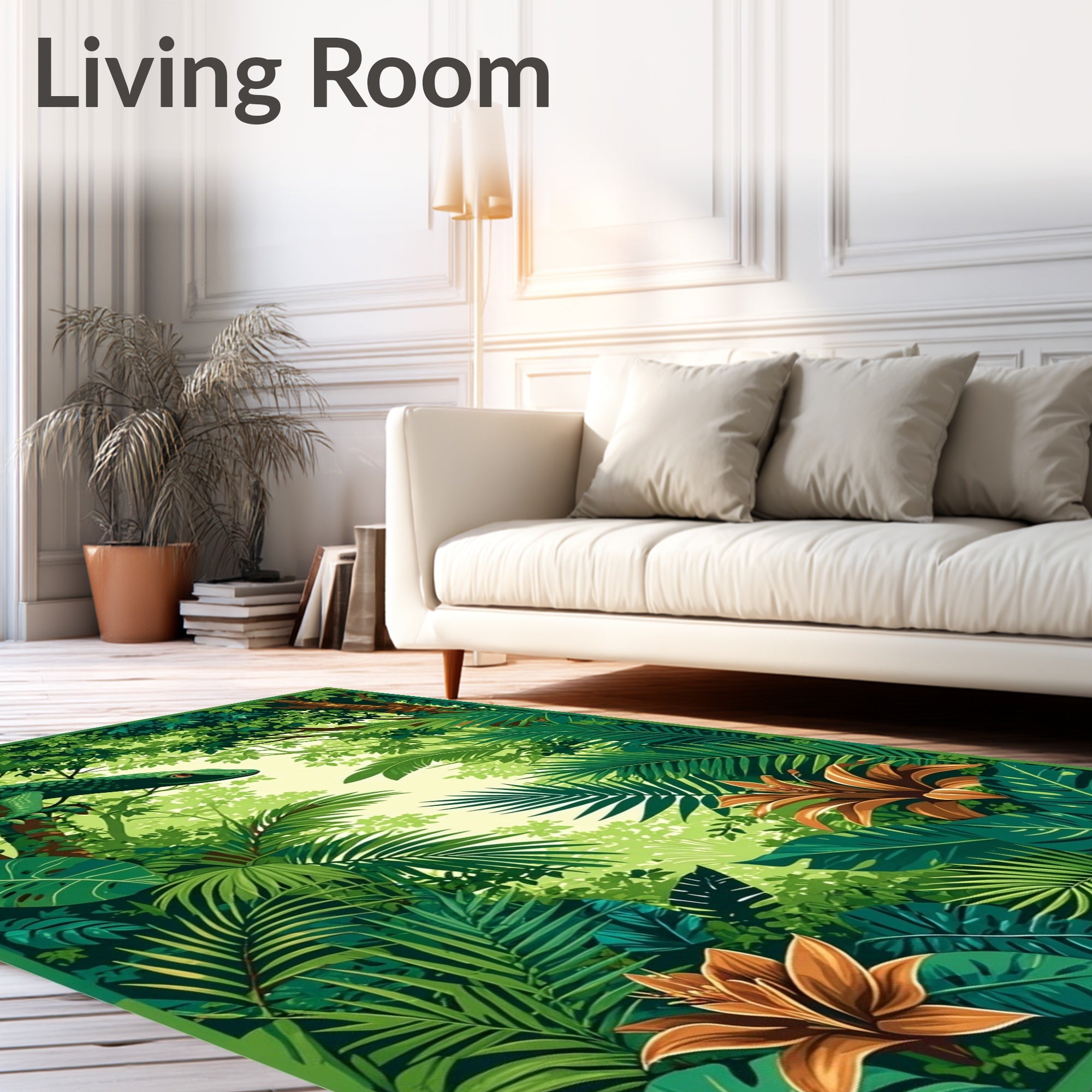 Lush Jungle Lizard Floral Design Rug